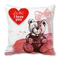 Valentine Teddy Bear peach skin cushion cover with Be Mine text and red hearts - Heart Dialog Hand Drawn Bear Style (13) / 45x45cm