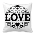 White peach skin pillowcase with black LOVE lettering and folk art heart patterns - Large LOVE Letters (20)