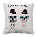 Cartoon skull couple pillowcase with Love Me Forever text on peach skin fabric - Skeleton Couple Hand-Drawn (12)