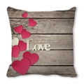 Valentine Peach Skin pillowcase with red hearts and Love text on wood background - Retro Wood Grain Overlapping Heart Style (14)
