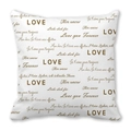 White peach skin pillowcase with romantic multilingual Love typography in dark brown print - 45x45cm / Multilingual Love Confession Text Style (9)