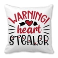 Federa in lino bianco con testo Warning Heart Stealer e stampa grafica rossa - WARNING! heart STEALER (25)