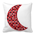Housse de coussin blanche avec lune à carreaux rouges et texte I love you to the moon - Slogan I love you avec Croissant à Carreaux (34)