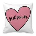 White square cushion cover with pink heart design and Girl Power text in fabric - White Pink Heart GirlPower (Style 16)