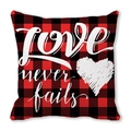 Housse de coussin à carreaux rouge et noir avec texte Love Never Fails et cœur blanc - 45cmx45cm / L'amour ne faillit jamais(3)