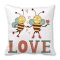 Valentine's Day peach skin cushion cover with cartoon bees and LOVE heart pattern - Bees and LOVE Text (13)