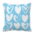 Sky blue square pillow cover with hand-drawn white heart patterns for home decor - Sky Blue Hand-drawn Feel White Heart Style (23)