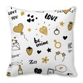 Romantic heart and diamond pattern cushion cover with Love You text on white background - Romantic Black and Gold Graffiti
