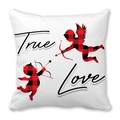 Housse de coussin blanche avec Cupidon en carreaux rouges et texte True Love - True Love Cupidon à Carreaux (35)