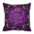 Fodera per cuscino viola con scritta dorata All You Need is Love e ghirlanda - Tono Viola Scuro e All You Need is Love (10) / 45x45cm