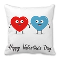 Federa quadrata con cuori a cartoni animati e scritta Happy Valentine's Day - 45x45 cm / Cuori che si tengono per mano (6)