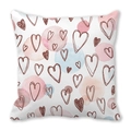 Square pillowcase featuring hand-drawn hearts with pastel pink and blue watercolor accents - Watercolor Hearts and Circles
