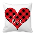 Housse de coussin Saint-Valentin avec cœur à carreaux rouges et inscription Love - love Mot Artistique Grand Cœur à Carreaux (36)