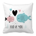 Valentine Peach Skin pillowcase featuring blue and pink fish with I LOVE YOU text - 45x45cm / Kissing Fish Hearts Style (12)
