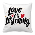 Peach skin pillowcase featuring black Love is Listening script and red heart accents - Love is Listening (24)