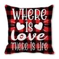 Kussensloop met rood en zwart ruitpatroon en witte tekst over liefde en leven - 45x45cm / Rood Zwart Geblokte Love and Life Proverb Stijl (23)