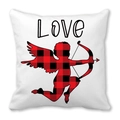 Housse de coussin en peau de pêche avec Cupidon à carreaux rouges et texte Love noir - Texte Love Cupidon à Carreaux (37)