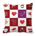 Federa per cuscino quadrata in pelle di pesca con motivi nuziali rossi e viola - Tema Matrimonio a Quadri Tricolore WEDDING Contrasto (12) / 45x45cm