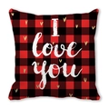 Buffalo plaid square pillowcase with white I love you script and gold hearts decor - 45cmx45cm / I Love You Heart Pattern(5)