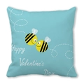 Federa per cuscino celeste di San Valentino con api e testo Happy Valentine's Day - 45x45 cm / Api dei Cartoni su Fondo Blu (8)