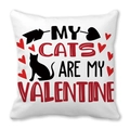 White peach skin pillow case with My Cats Are My Valentine cat silhouette and red hearts - My Cats Are My Valentine (25)