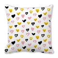 Square pillow with pink and yellow heart patterns on white peach skin fabric - Cute Pink Yellow Black Artistic Heart Style (26)
