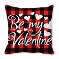 Rood en zwart geblokte kussensloop met witte Be my Valentine tekst en hartjes decoratie - 45x45cm / Rood Zwart Geblokte Be my Valentine Art Stijl (24)