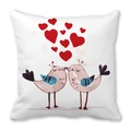 Peach skin pillowcase featuring romantic hand-drawn kissing pink birds and red hearts - 45x45cm / Watercolor Kissing Birds Hearts Style (15)