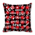 Romantic red and black buffalo plaid pillow cover with multilingual Love text and hearts - Multilingual Love Plaid (28)
