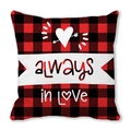Square peach skin pillowcase with red black buffalo plaid and always in love print - 45cmx45cm / Always In Love(7)