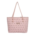 Roze shopper met geplooide textuur, zwarte K-prints en gouden metalen strik decoratie - Roze