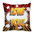 Federa per cuscino pop art con testo Love You giallo e strisce rosse in pelle di pesca - Pop Art Radiale Nero e Rosso LOVE YOU (14) / 45x45cm