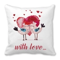 White peach skin pillow case with hand-painted watercolor love birds and heart design - 45x45cm / Watercolor Kissing Birds With Love Style (16)