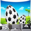 Easter egg wall tapestry with football pattern in a cozy living room setting - 100x70(Peach Skin) / Soccer Texture Eggs (3)