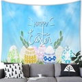 Happy Easter tapestry with decorative eggs and blue sky background over a sofa - Blue Sky Clouds Easter Eggs Style (3)