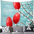 Arazzo pasquale con uova rosse e rami di salice sopra un divano grigio - Stile Uova Rosse con Trama Legno Blu (4) / 150x100(Pelle di Pesca)