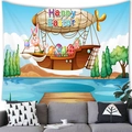 Easter bunny tapestry with eggs and lake view displayed above a sofa in a bright room - 150x100(Peach Skin) / Spaceship And Eggs Style (2)