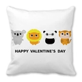 Federa bianca con graziosi animali e stampa Happy Valentine's Day in pelle di pesca - 45x45 cm / Collezione di Animali Carini (12)
