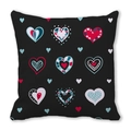 Square black peach skin pillowcase with artistic hand-drawn multi-colored heart patterns - Black Multicolor Hand Drawn Hearts (1) / 18x18 Inch
