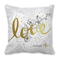 Federa per cuscino quadrata con scritta Love dorata e decorazione di rami floreali - 45cmx45cm / Stile Pianta Love Dorata