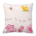 Federa in pelle di pesca con fiori ad acquerello e testo Love is in the air decorativo - 45cmx45cm / Stile Love is in the air Beige