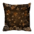 Deep brown peach skin square pillowcase with heart patterns and gold scrollwork - Dark Polka Dot Decorative Hearts (2) / 18x18 Inch