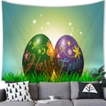 Tapiz de Pascua con huevos de colores y texto Happy Easter para decorar casa - 150x100(Piel de Melocotón) / Patrón de Huevos de Pascua Florales (6)