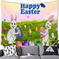 Happy Easter tapestry with cartoon bunnies and eggs on peach skin fabric wall hanging - 150x100(Peach Skin) / Bunny Butterflies And Eggs Style (6)