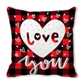 Square red and black buffalo plaid pillowcase with love you text and white heart print - Dotted Big Heart (4)