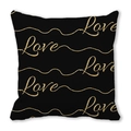 Peach skin pillowcase featuring golden Love script on a modern black background - Black Gold Love Script (3) / 18x18 Inch