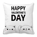 Federa bianca quadrata con stampa Happy Valentine's Day e piccoli animali carini - 45x45 cm / Schizzo di gatto e cane (16)