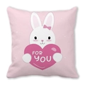 Pink peach skin pillowcase with a cute white rabbit holding a For You heart decoration - Pink Rabbit FOR YOU (19)