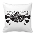White peach skin pillowcase with black heart pattern and A True Love Story text - True Love Story (6)