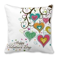 Weiße Pfirsichhaut-Kissenhülle mit bunten Herzen und Happy Valentine's Day Schriftzug - Farbige Herzen und Ranken (1)